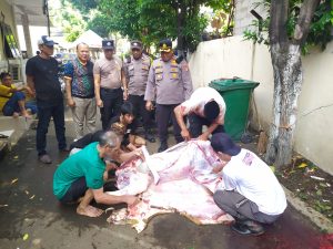 Kapolsek Johar Baru Menyaksikan Kegiatan Penyembelihan Hewan Qurban