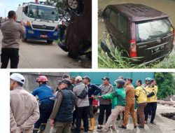 Polsek Jatiuwung Bersama Dishub Dan BPBD Kota Tangerang Berhasil Evakuasi Mobil Hanyut Terbawa Arus Banjir