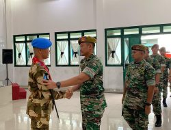 Prajurit Batalyon Arhanud 6/BAY Melaksanakan Acara pelepasan satgas Yonmek TNI Konga XXXIII-S/Unifil.