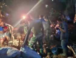 Tak Kenal Lelah, Satgas TMMD dan Warga Desa Pamulihan Lanjutkan Pengecoran Hingga Malam Hari