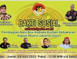 Media mitratnipolri.co. id Bagikan Nasi Box Ke Korban Kebakaran Kapuk Muara Jakarta Utara